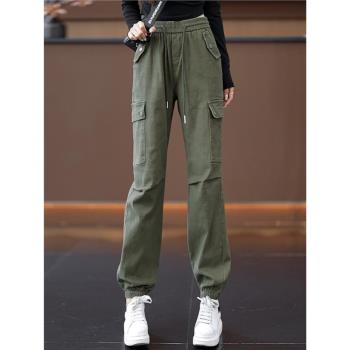 時尚百搭休閑工裝褲女2025春秋新款高腰顯瘦小個子九分束腳牛仔褲