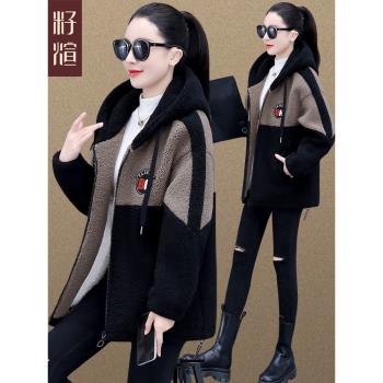 羊羔絨外套女冬季2025新款爆款顆粒絨連帽衛衣加絨加厚保暖棉衣服