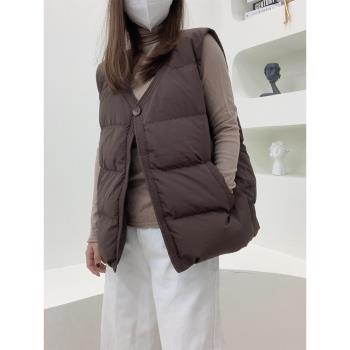 AND2025春季新款韓版白鴨絨羽絨服馬甲小個子保暖小眾寬松外套