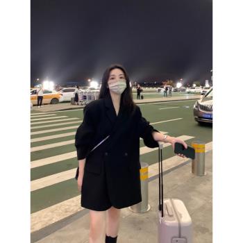 oversize黑色西裝外套女高級感2025春秋新款寬松休閑廓形大碼西服