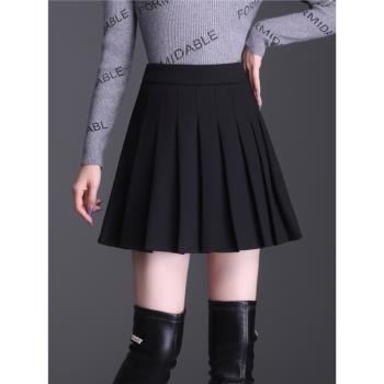 白領哥弟新新款2024秋冬廣場舞羊毛呢小個子短裙女百褶半身裙