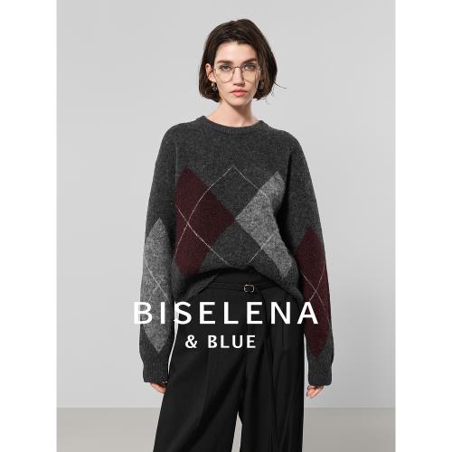 貝茜妮"常青藤"意式菱格針織衫女裝2024冬季新款氣質圓領毛衣上衣