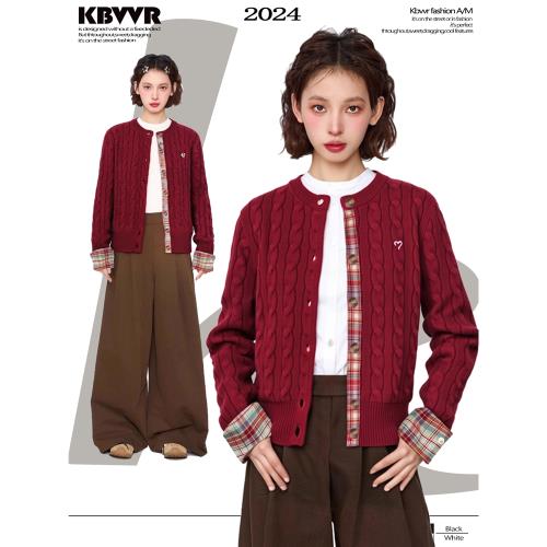 新年穿搭紅色假兩件毛衣開衫女秋冬季顯瘦羊毛本命年針織外套上衣