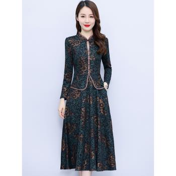女式長袖中老年改良旗袍裙假兩件