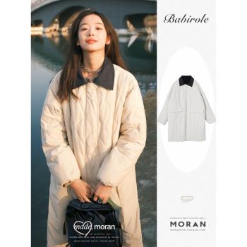 菱格翻領高階感中長款羽絨棉服