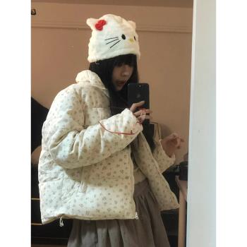 韓版復古短款碎花棉服女冬季設計感保暖加厚廓形麵包服棉衣外套潮
