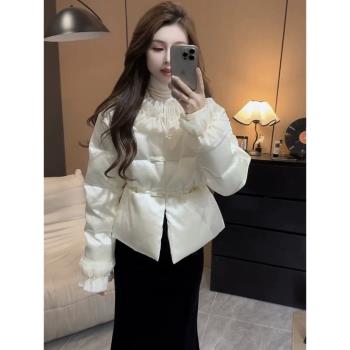 新中式收腰短款羽絨棉服女冬季大碼胖mm高階獨特國風盤扣棉衣外套