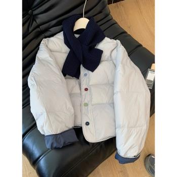 撞色短款羽絨棉服女冬季新款大碼胖mm韓系溫柔高階感好看棉衣外套