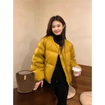 韓系圓領短款羽絨棉服女冬季大碼胖mm寬松高階設計感加厚棉衣外套
