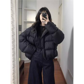 黑色短款羽絨棉服女冬季大碼胖mm寬松高階百搭保暖麵包服棉衣外套