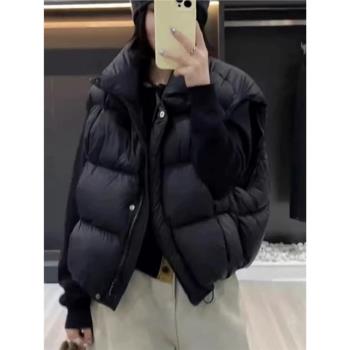 泡芙感白鴨絨羽絨馬甲女外穿冬季2025新款時尚保暖馬夾連坎肩外套