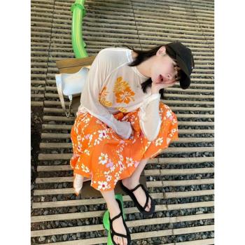 小眾設計長袖T恤熱辣防曬衫花朵