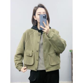 中年女士加絨外套休閑百搭棒球服2024新款女Q加厚保暖長袖上衣女
