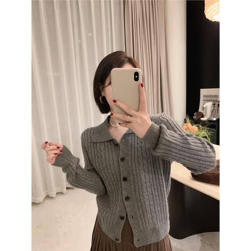 misslady法式復古自留翻領毛衣