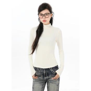 白色半高領打底衫女秋冬外穿修身德絨內搭針織衫毛衣秋季長袖上衣