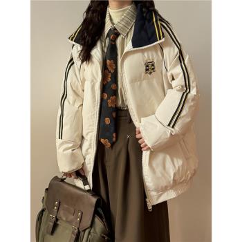 復古學院風棉服女款2024年冬季新款條紋潮牌棉衣外套加厚冬裝棉襖
