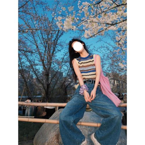 條紋鏤空無袖坎肩工字針織吊帶背心女夏海邊辣妹甜辣內搭外穿上衣