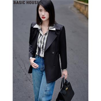 Basic House/百家好都市輕奢風高階感氣質黑色短款風衣外套女春季