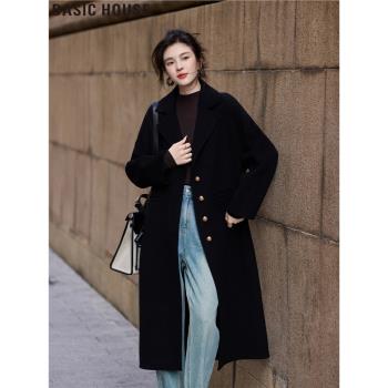 Basic House/百家好時尚重磅100%綿羊毛長款雙面呢大衣外套女冬季