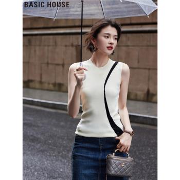 Basic House/百家好馥芮白薄款冰絲無袖針織衫上衣女2025夏季新款