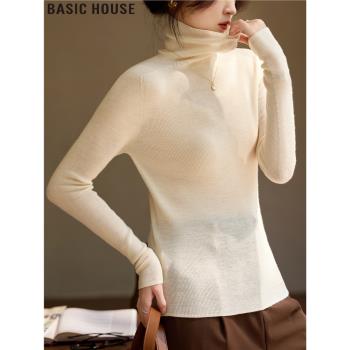 Basic House/百家好小香風氣質堆堆領毛衣高領綿羊毛針織衫女春季
