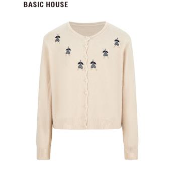 Basic House/百家好刺繡圓領慵懶軟糯針織衫毛衣2025春季新款女裝