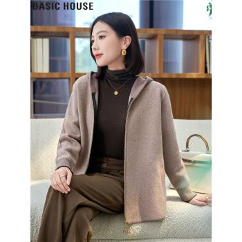 Basic House/百家好靜奢老錢風氣質連帽毛呢外套女士2025春季新款