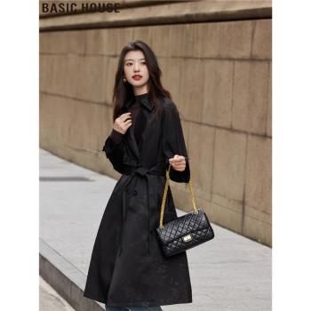 Basic House/百家好暗花系帶過膝廓形時尚風衣外套女2025春季新款
