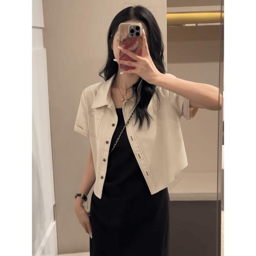 高級感短袖襯衫女夏款2025新款吊帶裙外搭開衫法式獨特絕美小上衣