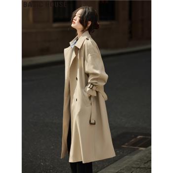 Basic House/百家好高階感復古英倫風大衣女春季長款收腰風衣外套