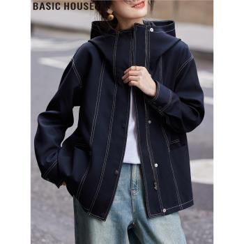 Basic House/百家好自由都市連帽夾克外套廓形短款風衣女春季新款