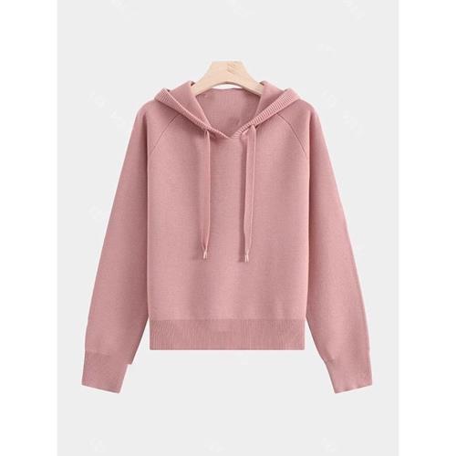 韓版慵懶風抽繩連帽羊毛針織衫秋冬新款舒適簡約顯瘦長袖羊絨毛衣