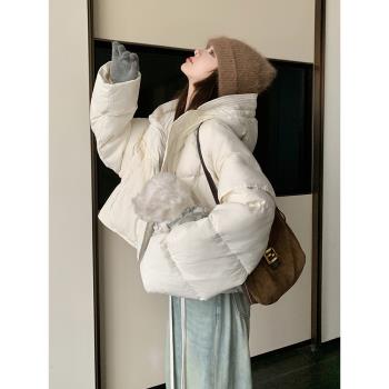 白色短款可拆卸袖子羽絨服女冬季2024年新小個子款加厚麵包服外套