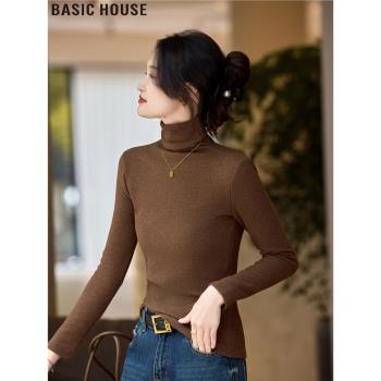 Basic House/百家好浮光羅馬美拉德高領正肩打底衫長袖T恤女春季