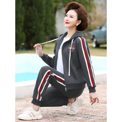 中老年媽媽休閑運動服套裝女2025春秋裝新款中年衛衣外套三兩件套