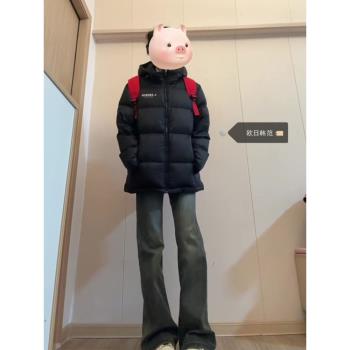 大碼秋冬季小個子黑色連帽羽絨棉服女復古寬松加厚保暖麵包服外套