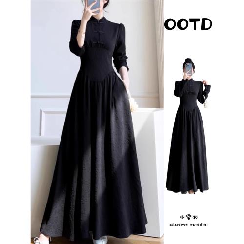 大碼高端復古新中式國風連衣裙女胖mm氣質輕熟顯瘦遮肚腳裸長裙子