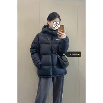 大碼黑色羽絨棉服女2024年新款冬季韓系寬松加厚棉衣連帽棉襖外套