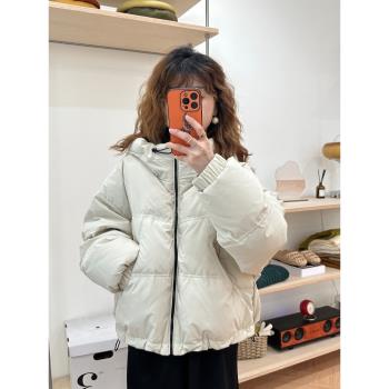 水瓶裡的蠍子日常通勤百搭連帽抽繩羽絨服韓版寬松白鴨絨拉鏈外套