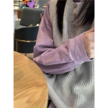 春秋季穿搭一整套高階感溫柔系職業紫色燈芯絨襯衫針織馬甲套裝女