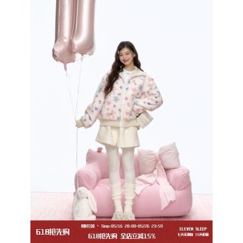ELEVEN SLEEP冬季費爾島復古拉鏈外套女羊羔毛絨通勤寬松保暖上衣