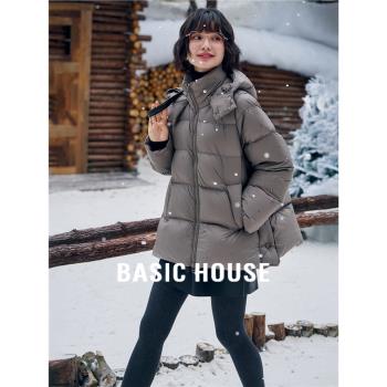 Basic House/百家好90白鴨絨泡芙羽絨服女過冬保暖連帽麵包服外套