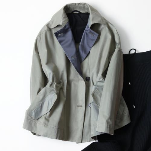 AXDX苧麻外套女春秋裝新款短款風衣抽繩收腰時尚簡約港風復古外套