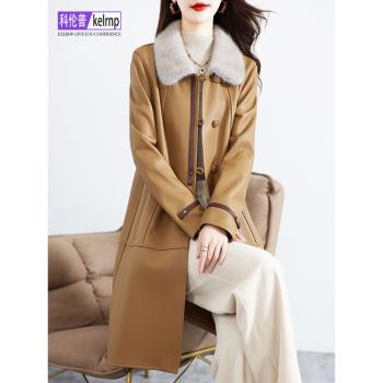 真皮大衣女2024冬皮毛一體水貂毛領頭層綿羊皮衣拆卸鵝絨羽絨外套