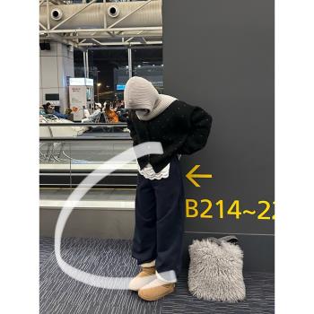 Our2時尚加絨秋冬高腰顯瘦設計感垂感休閑衛褲2024新款寬松長褲