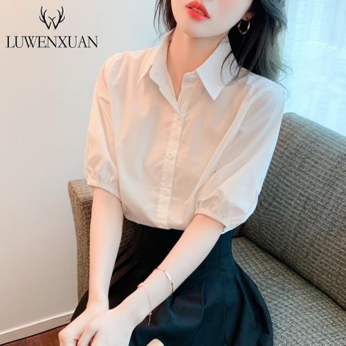 短袖白色雪紡襯衫女裝夏季2026新款高級感寬松遮肚子甜美收腰上衣