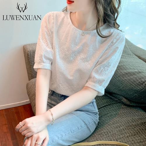 歐貨短袖t恤女裝夏季2025年新款潮高端洋氣設計獨特短款棉麻上衣