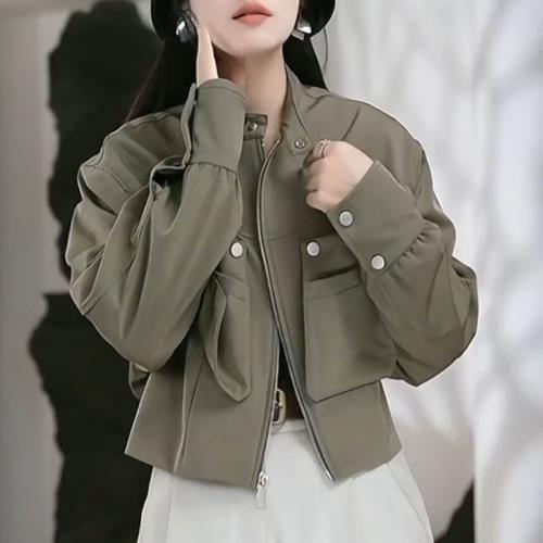 雙口袋工裝外套2025立領歐洲站新款機車風短外套上衣春秋夾克