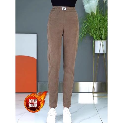 加絨加厚褲子女秋冬2025新款冬季哈倫褲顯瘦高腰衛褲歐棉絨休閑褲