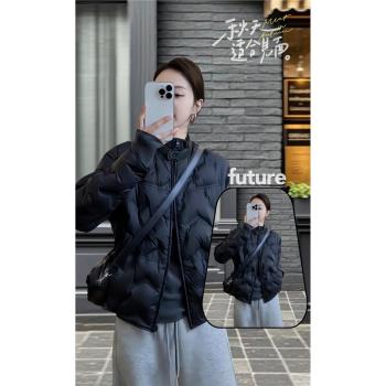 黑色輕薄保暖羽絨棉服女冬季大碼胖mm高階時尚百搭短款棉衣外套潮